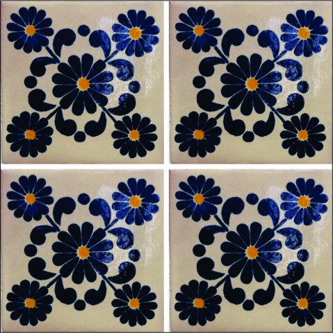 TALAVERA TILES / Talavera Tile 4x4 inch (90 pieces) - Style AZ181 / These beatiful handpainted Mexican Talavera tiles will give a colorful decorative touch to your bathrooms, vanities, window surrounds, fireplaces and more.