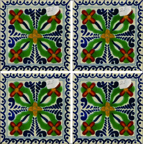 TALAVERA TILES / Talavera Tile 4x4 inch (90 pieces) - Style AZ182 / These beatiful handpainted Mexican Talavera tiles will give a colorful decorative touch to your bathrooms, vanities, window surrounds, fireplaces and more.