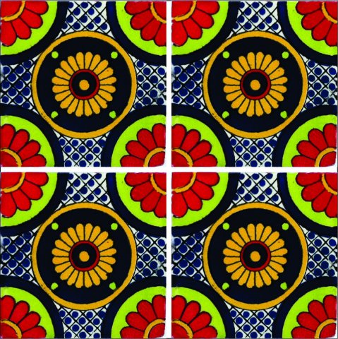 TALAVERA TILES / Talavera Tile 4x4 inch (90 pieces) - Style AZ196 / These beatiful handpainted Mexican Talavera tiles will give a colorful decorative touch to your bathrooms, vanities, window surrounds, fireplaces and more.