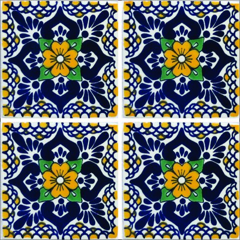 TALAVERA TILES / Talavera Tile 4x4 inch (90 pieces) - Style AZ197 / These beatiful handpainted Mexican Talavera tiles will give a colorful decorative touch to your bathrooms, vanities, window surrounds, fireplaces and more.