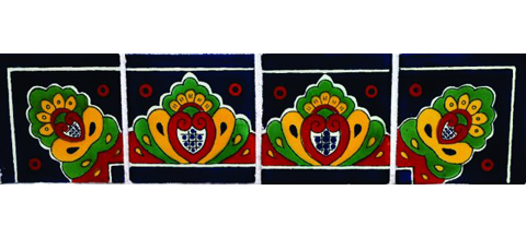 TALAVERA TILES / Border Tile 4x4 inch (90 pieces) - Style CN-09 / These beatiful handpainted Mexican Talavera tiles will give a colorful decorative touch to your bathrooms, vanities, window surrounds, fireplaces and more.